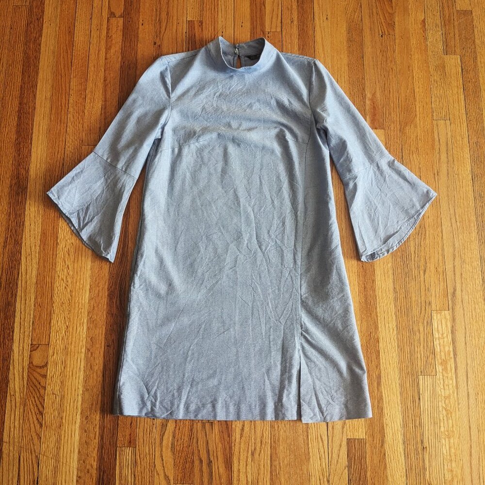 Zara light blue A-Line dress with long flare sleeves